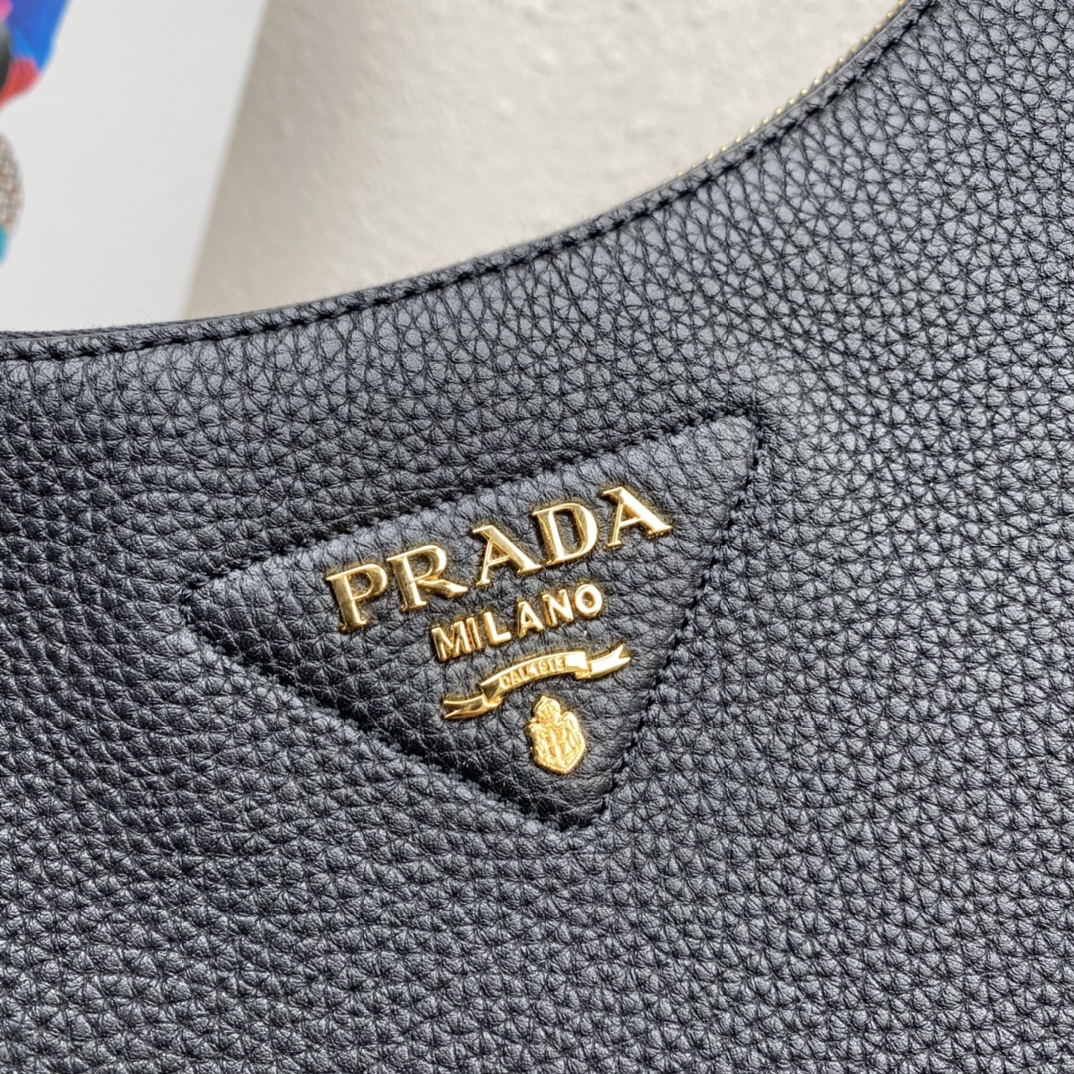 Prada Soft Leather Handbag Shoulder Bag Black 1BC178